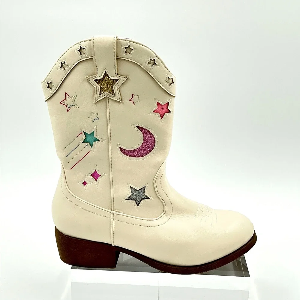 Jellypop Girls Size 12 Boots Cream Glitter Star Moon Kids Shoes NEW Veronika$50